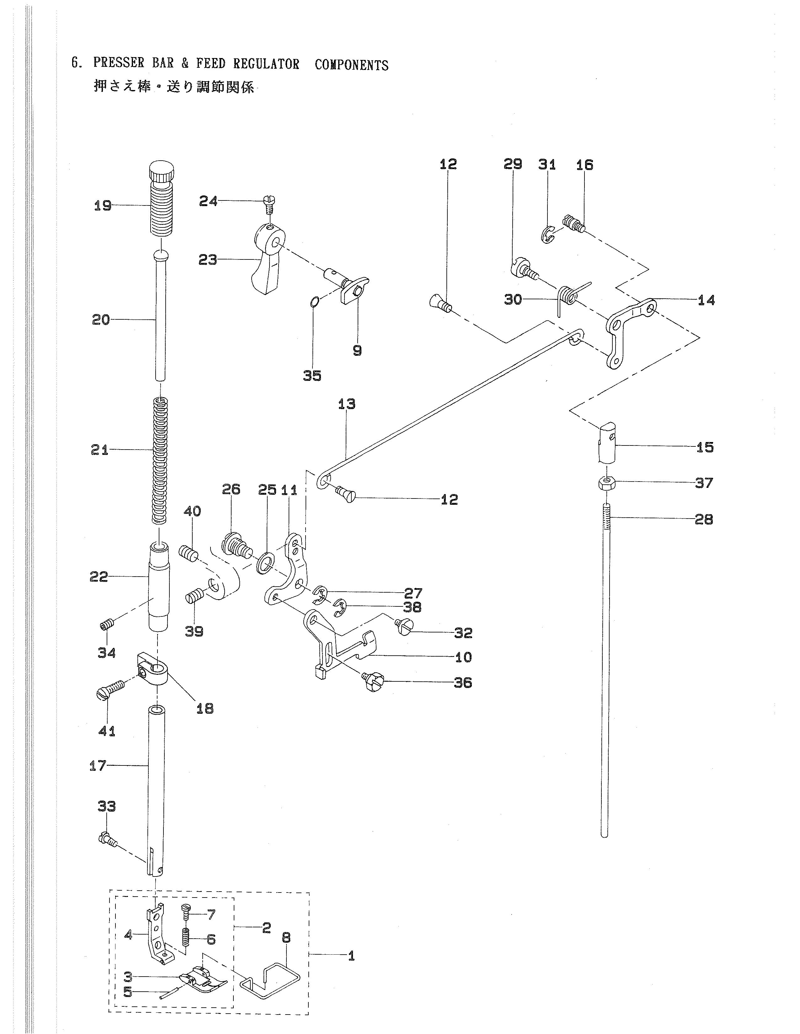 6 PRESSER BAR & FEED REGULATOR COMPONENTS