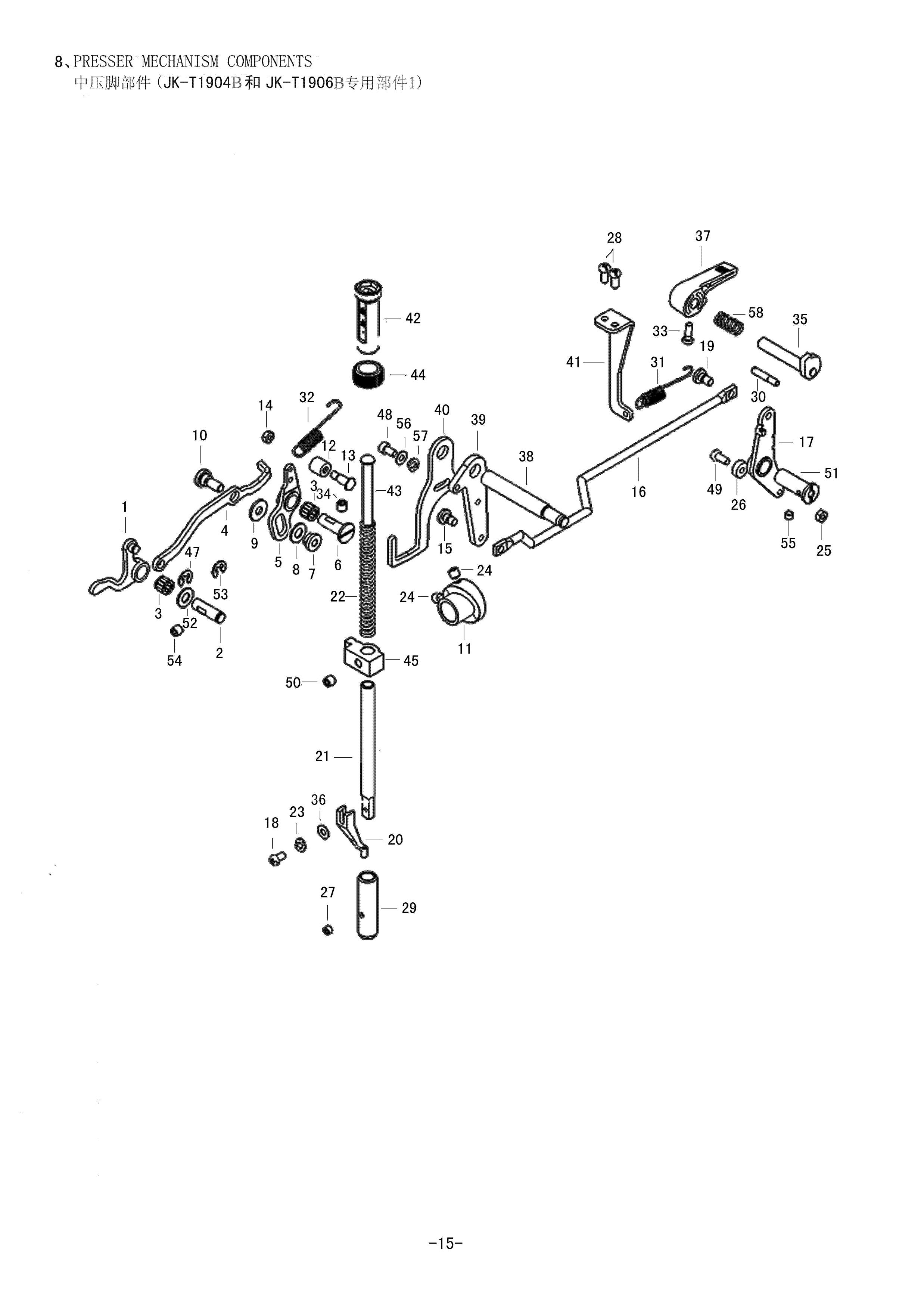 8 PRESSER MECHANISM COMPONENTS