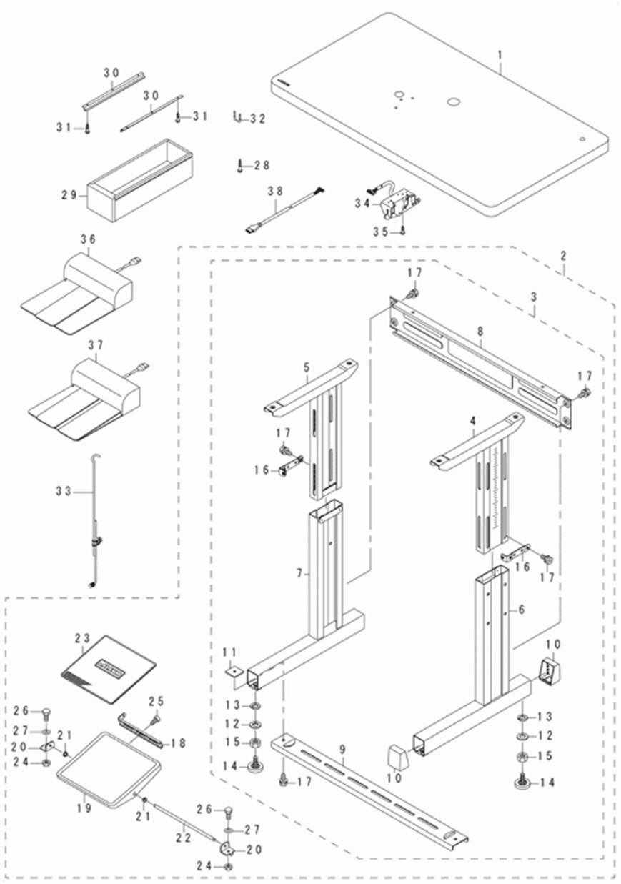 MB-1800ABR10 (с устройством для подачи пуговиц) - 9. TABLE COMPONENTS