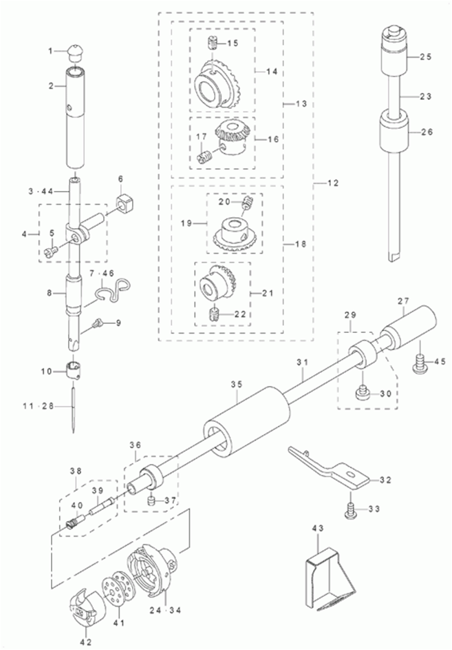 DDL-8700-7 - 3. NEEDLE BAR, UPRIGHT SHAFT & HOOK DRIVING SHAFT COMPONENTS