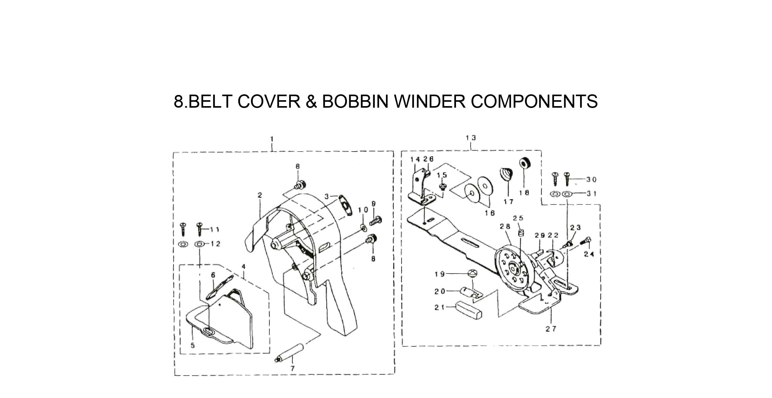 8 BELT COVER BOBBIN WINDER COMPONENTS