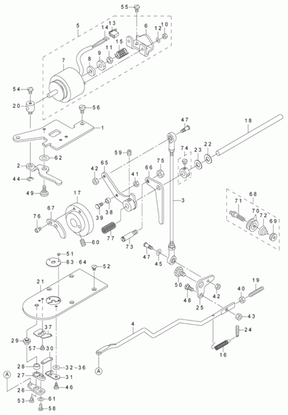 LK-1910 - 8.TENSION RELEASE & THREAD TRIMMER MECHANISM COMPONENTS