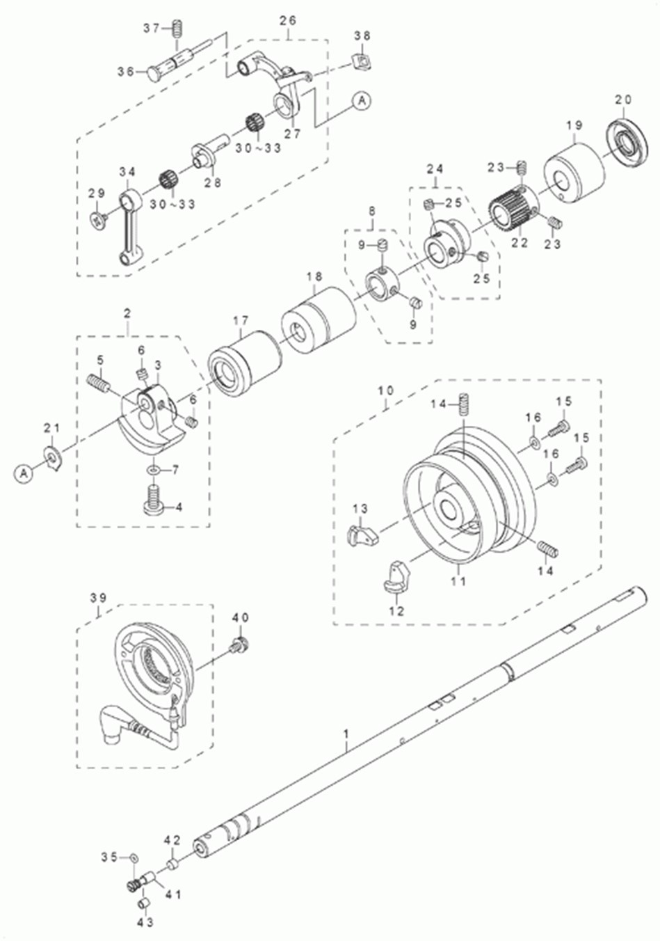 DLN-6390-7 - 2.MAIN SHAFT & THREAD-UP LEVER COMPONENTS