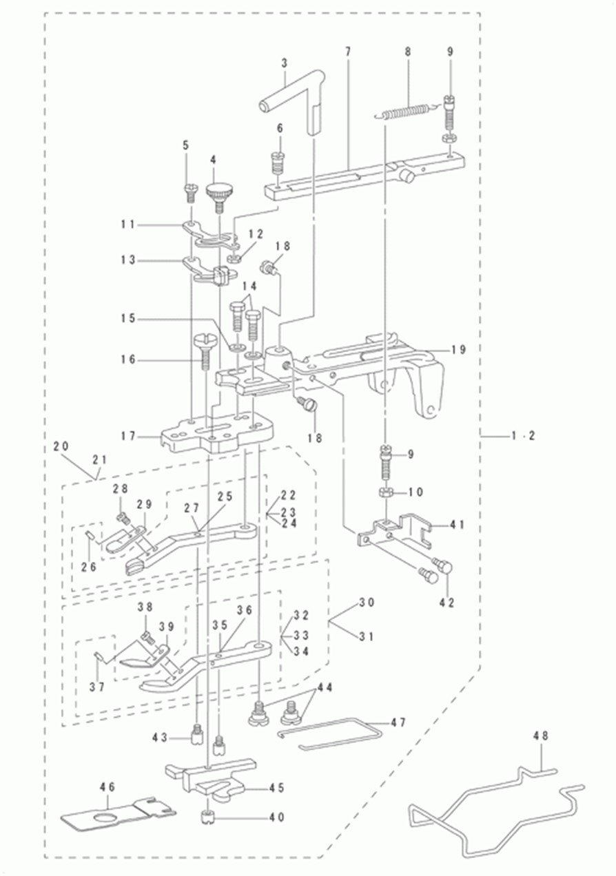 MB-1800ABR10 (с устройством для подачи пуговиц) - 12. BUTTON CLAMP MECHANISM COMPONENTS (FOR MB-1800A)