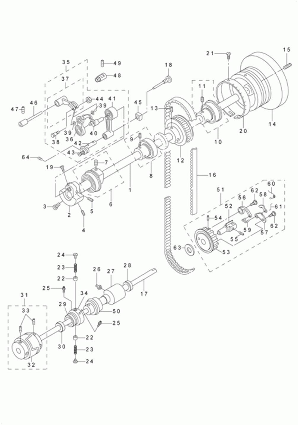 LU-2210N-7 - 2.MAIN SHAFT,HOOK DRIVING SHAFT DELIVERY& THREAD TAKE-UP LEVER COMPONENTS