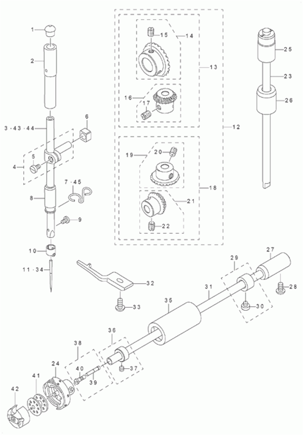 DDL-8700 - 3. NEEDLE BAR, UPRIGHT SHAFT & HOOK DRIVING SHAFT COMPONENTS