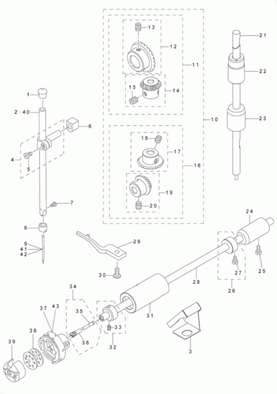 DLN-5410NJ-7 - 3. NEEDLE BAR, UPRIGHT SHAFT & HOOK DRIVING SHAFT COMPONENTS