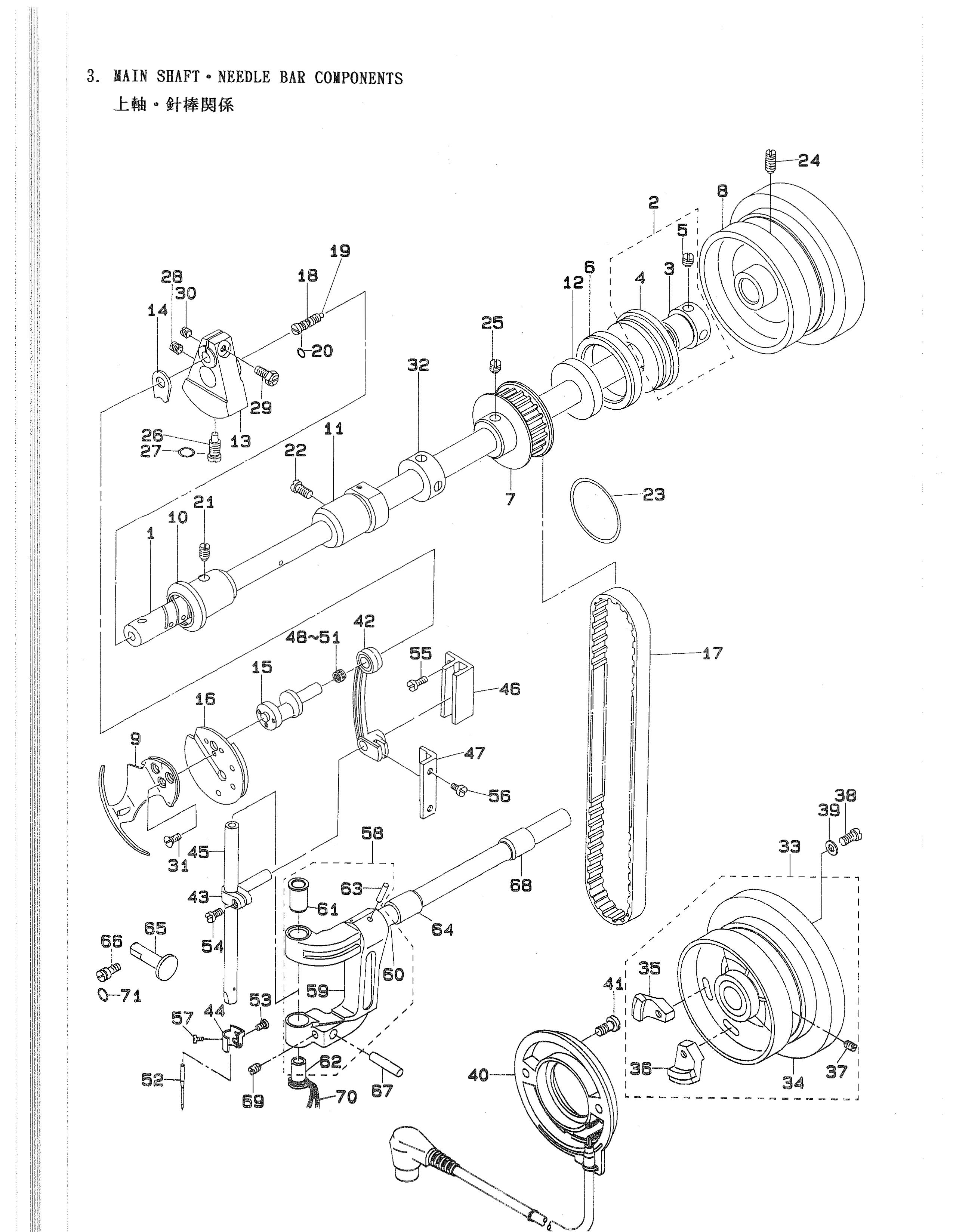 3 MAIN SHAFT NEEDLE BAR COMPONENTS